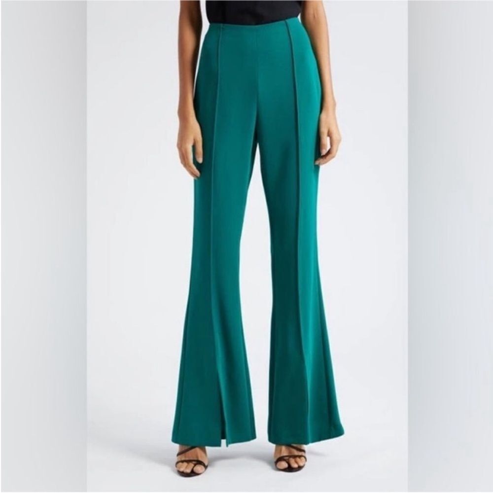 Cinq a Sept NWT Billie High-Rise Wide-Leg Split-Hem Pants in Malachite Size 0